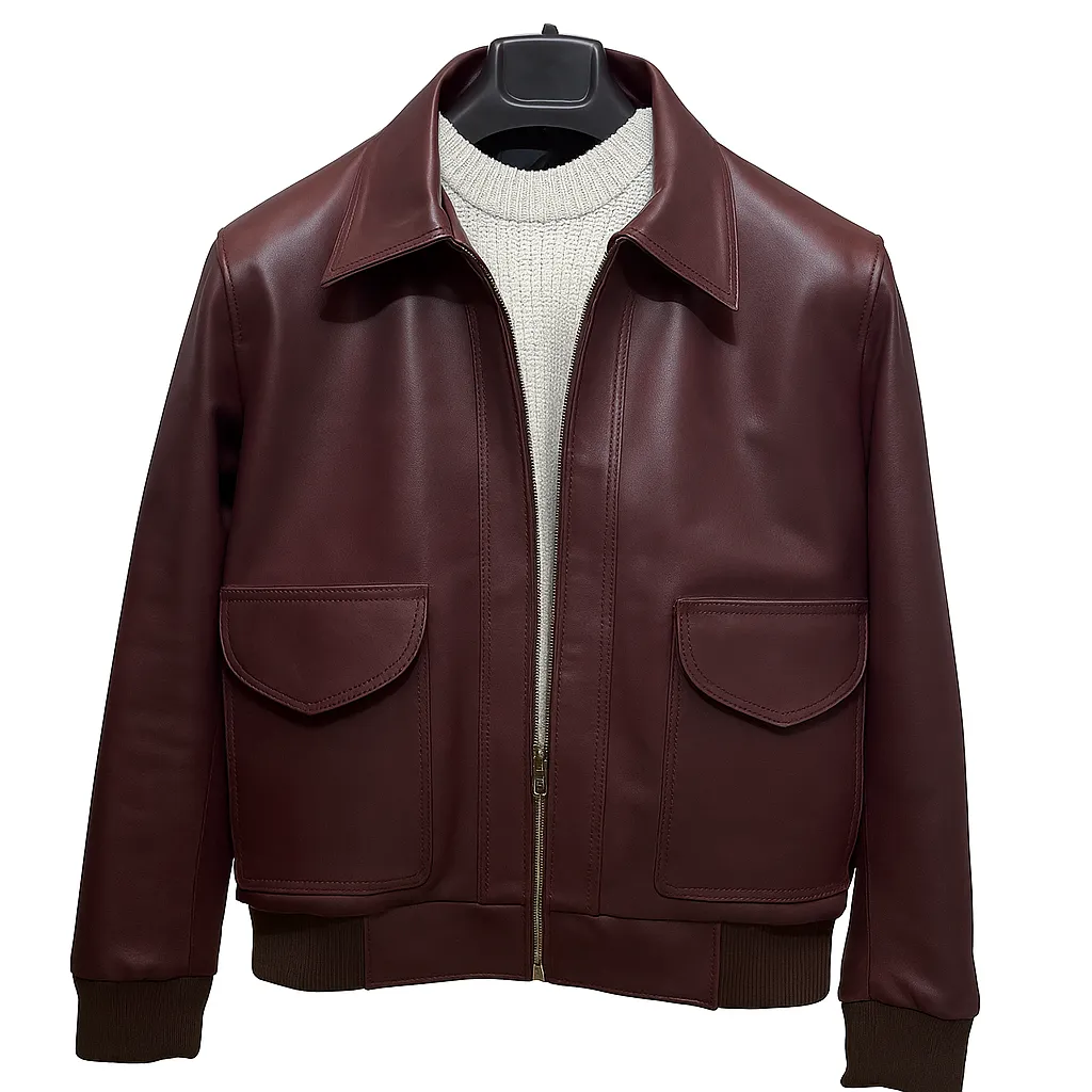 Maroon doe Leather jacket - Image 2